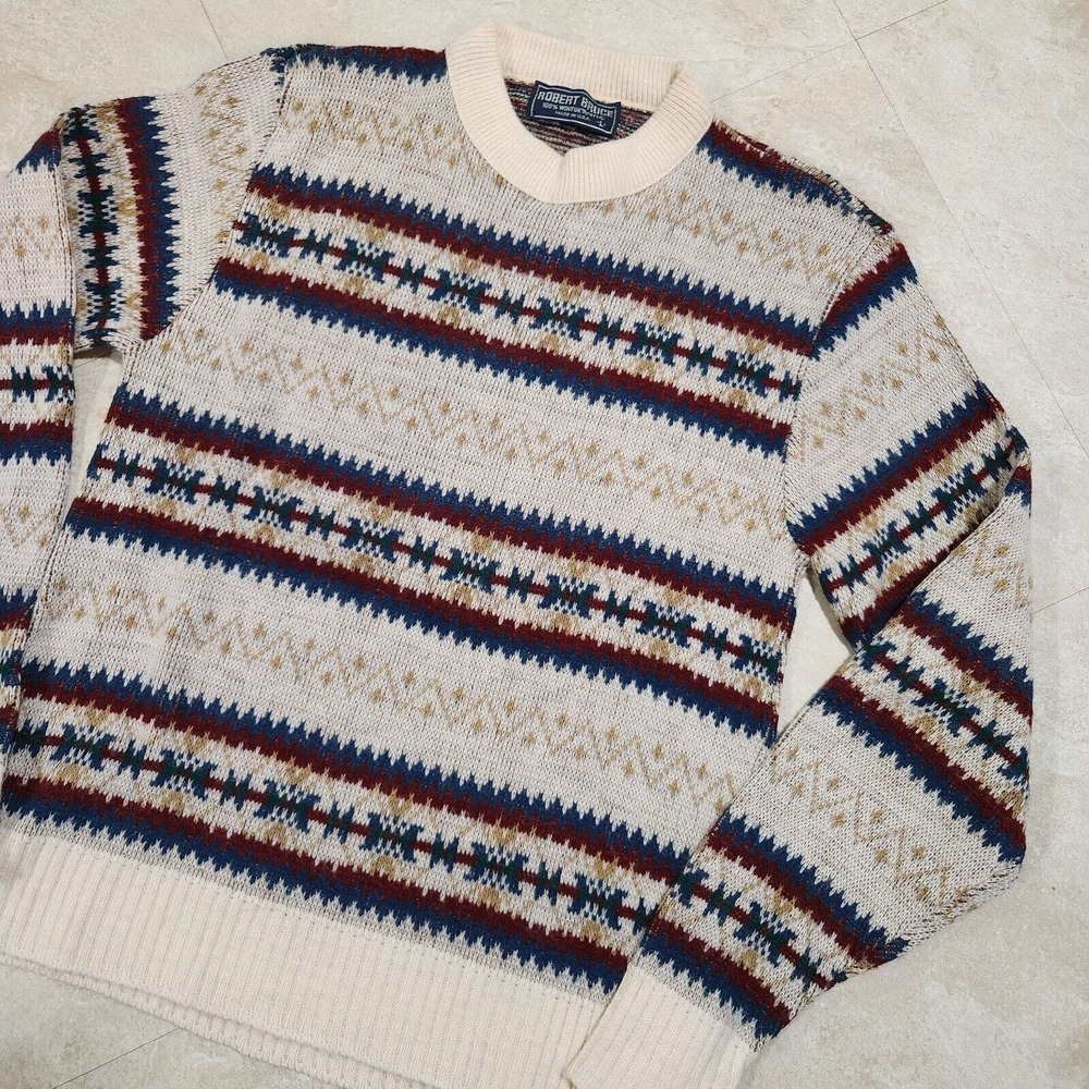 VTG Robert Bruce Mens L Large Wintuk Acrylic Knit Stripe Crewneck Sweater USA